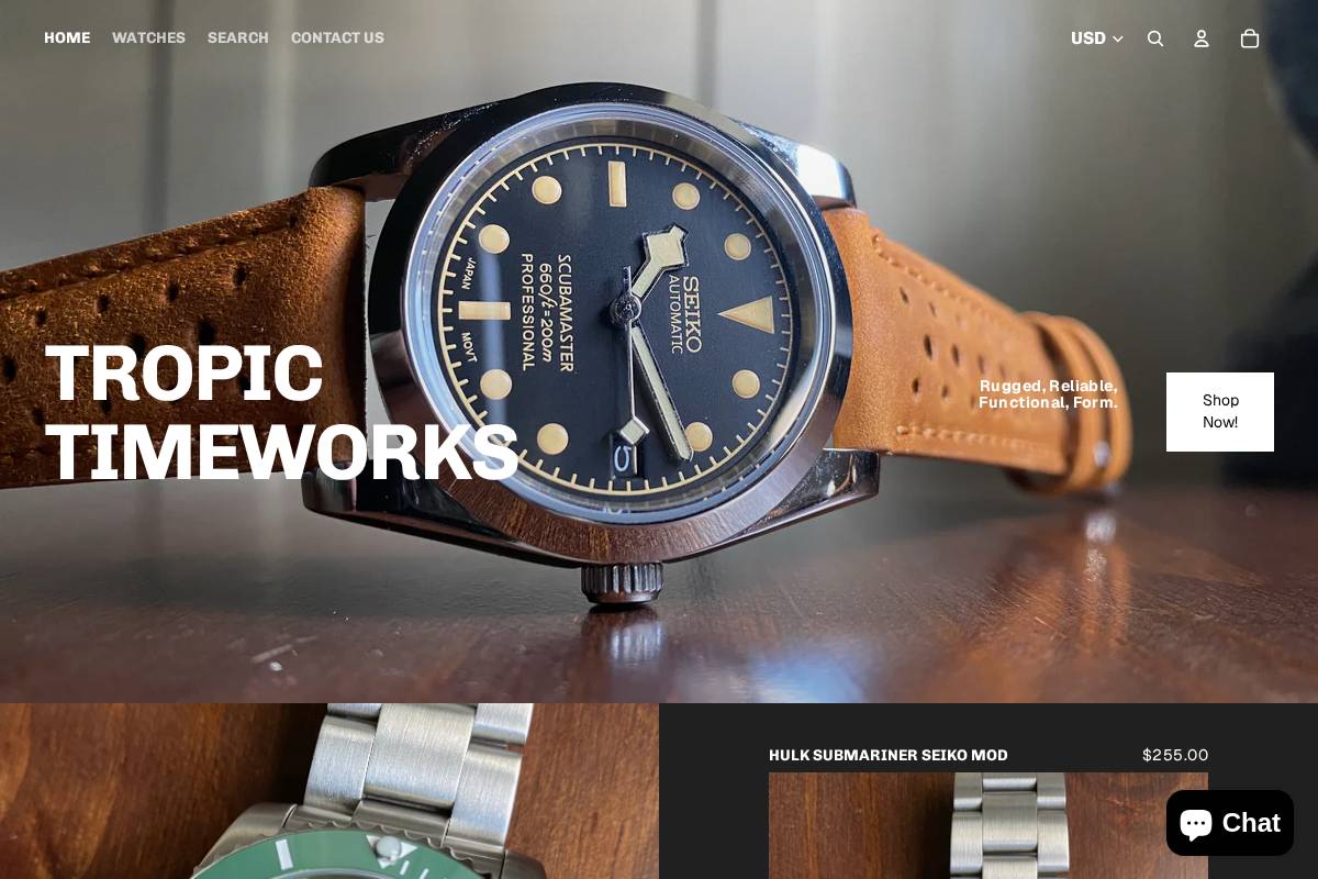 tropictimeworks.com homepage screenshot