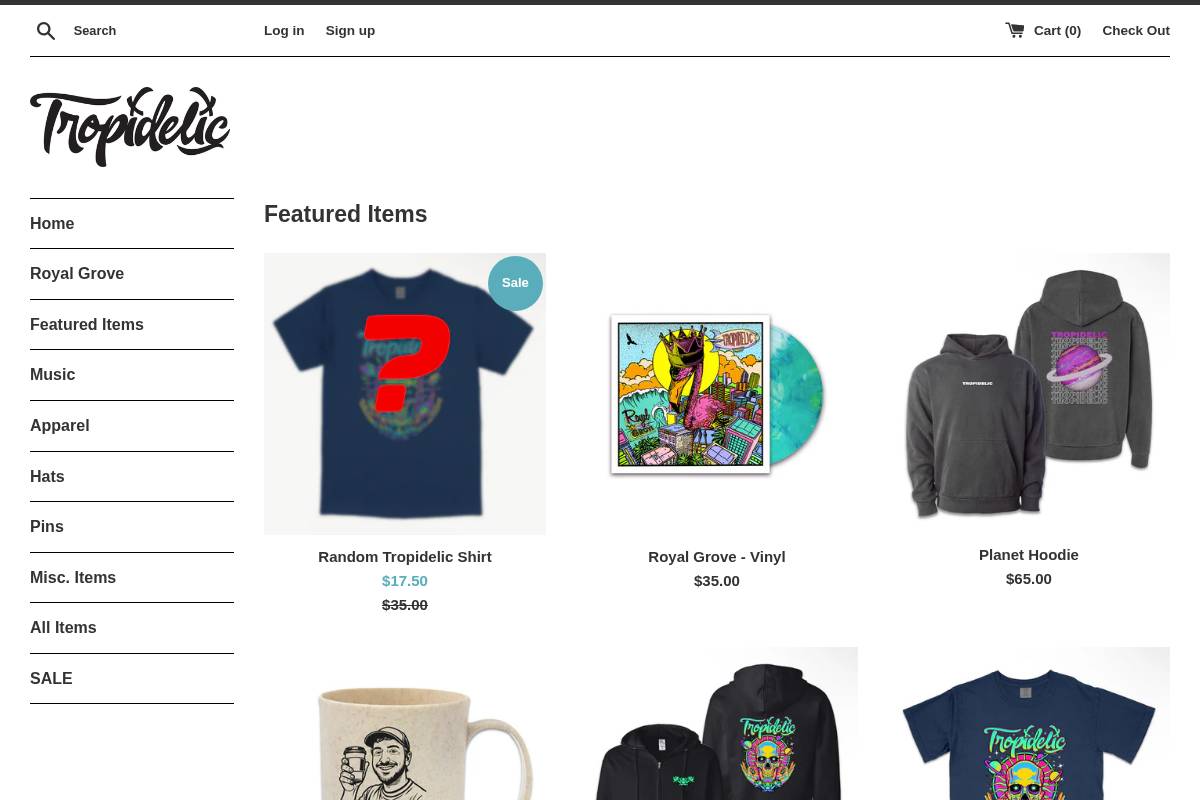 tropidelicstore.com homepage screenshot