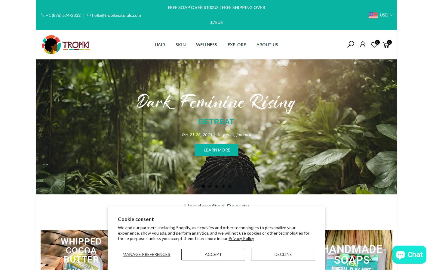 tropikinaturals.com homepage screenshot