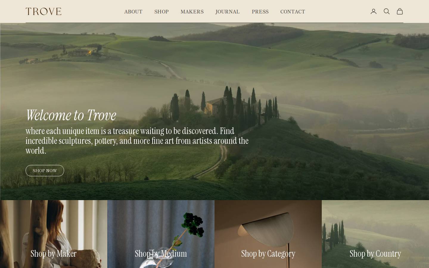 troveobjectgallery.com homepage screenshot