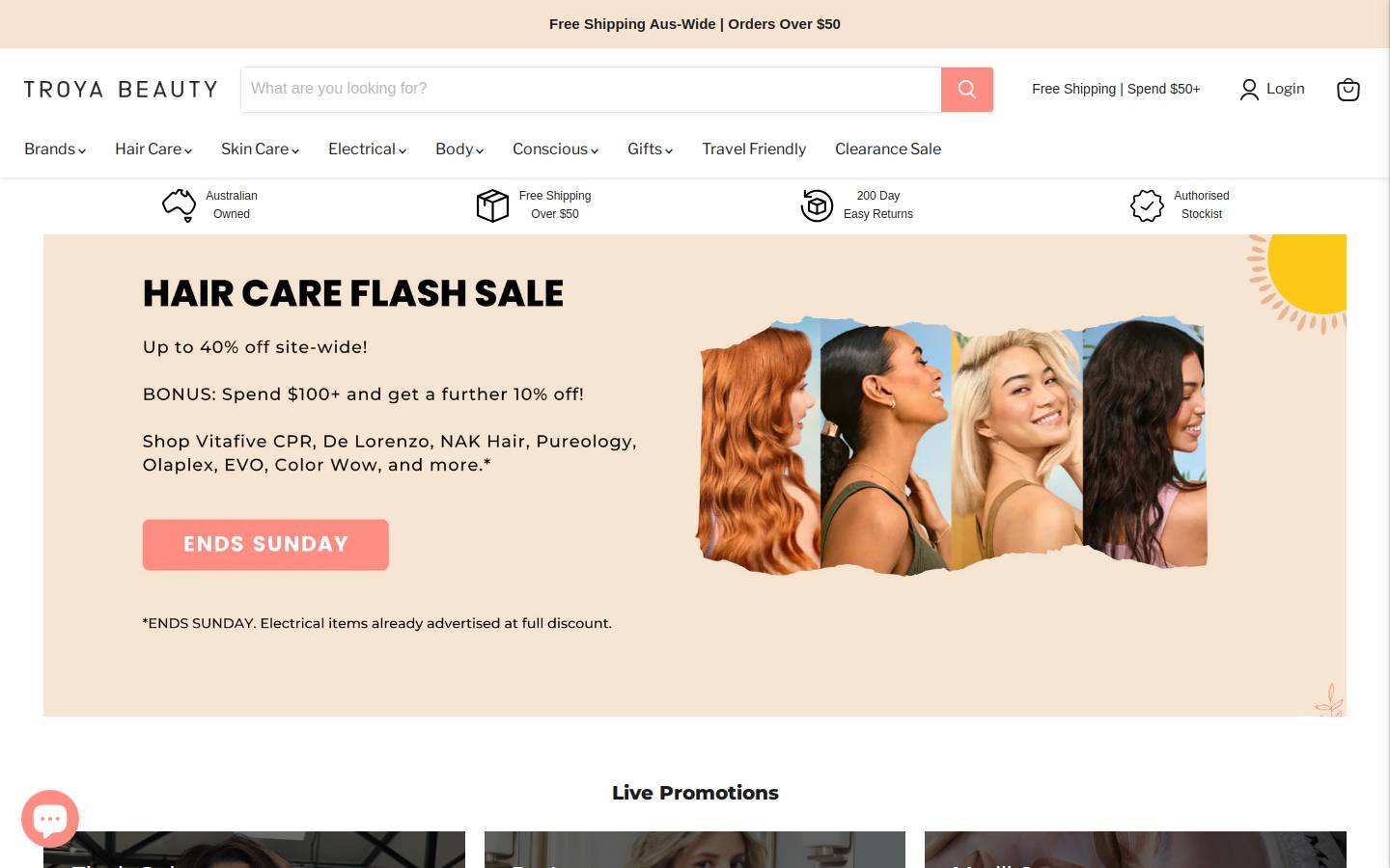 troyabeauty.com homepage screenshot