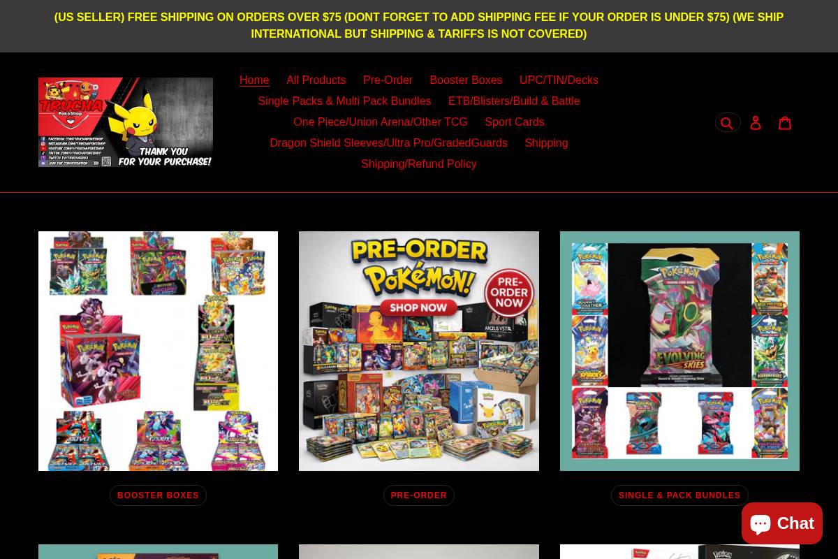 truchapokeshop.com homepage screenshot