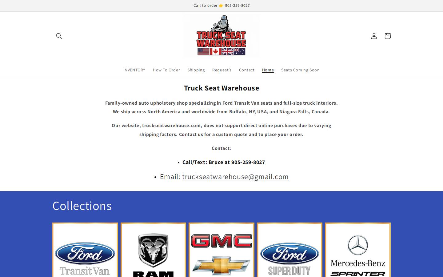 truckseatwarehouse.com homepage screenshot