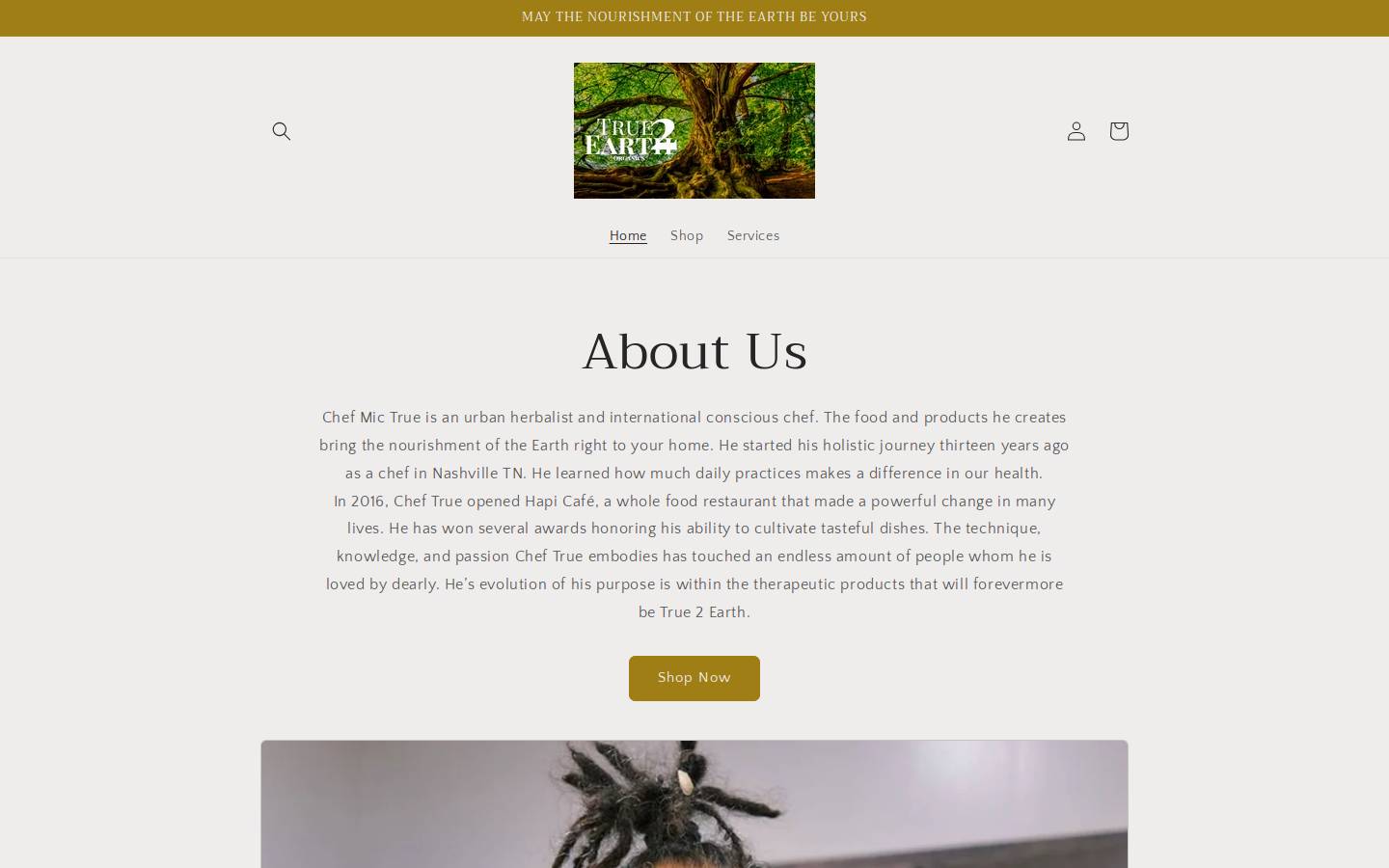 true2earthorganics.com homepage screenshot