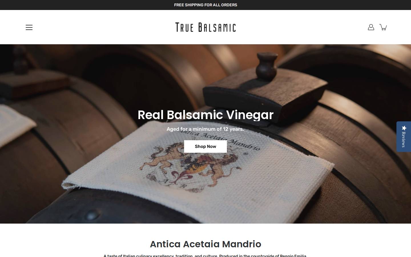 truebalsamic.com homepage screenshot
