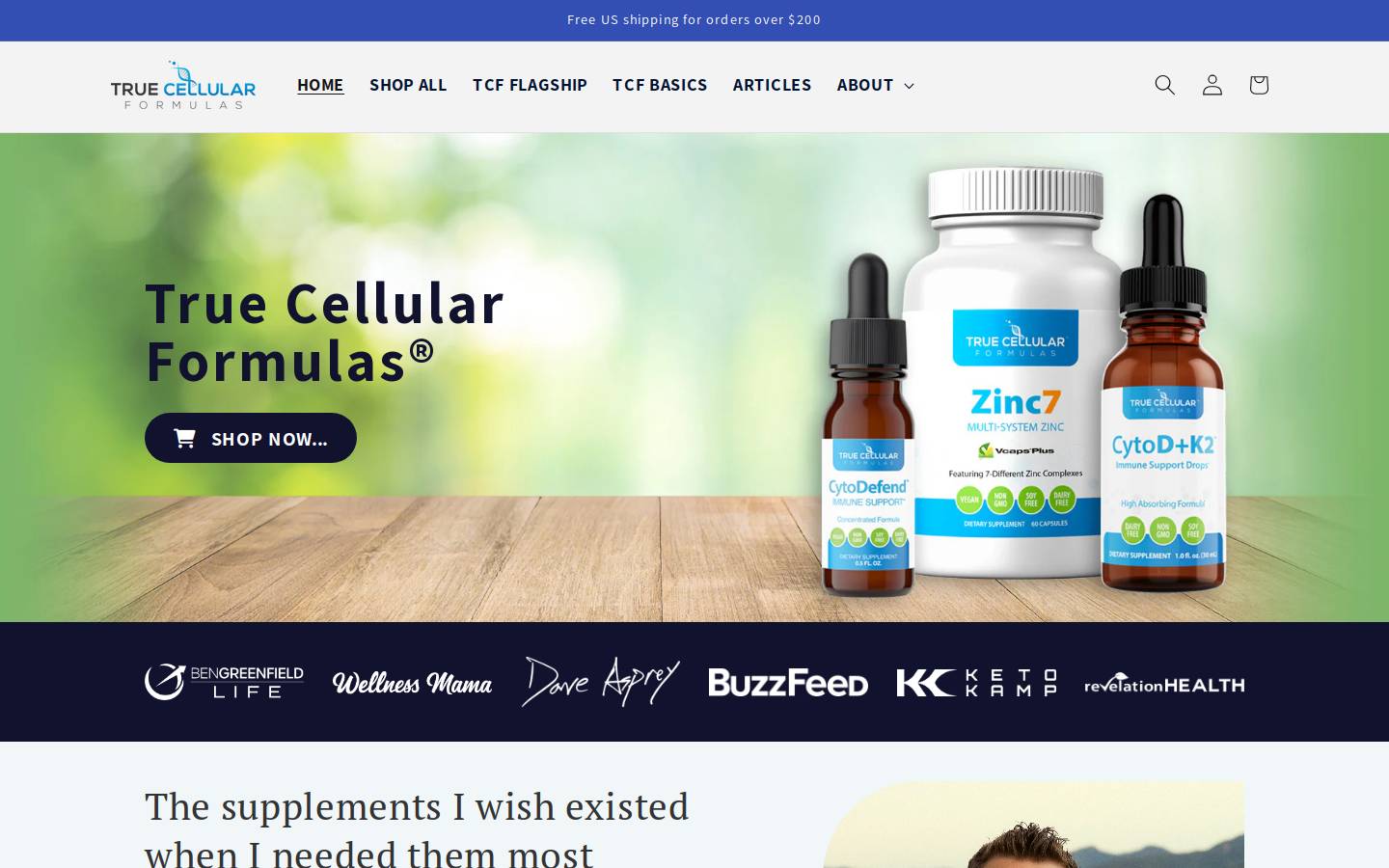 truecellularformulas.com homepage screenshot