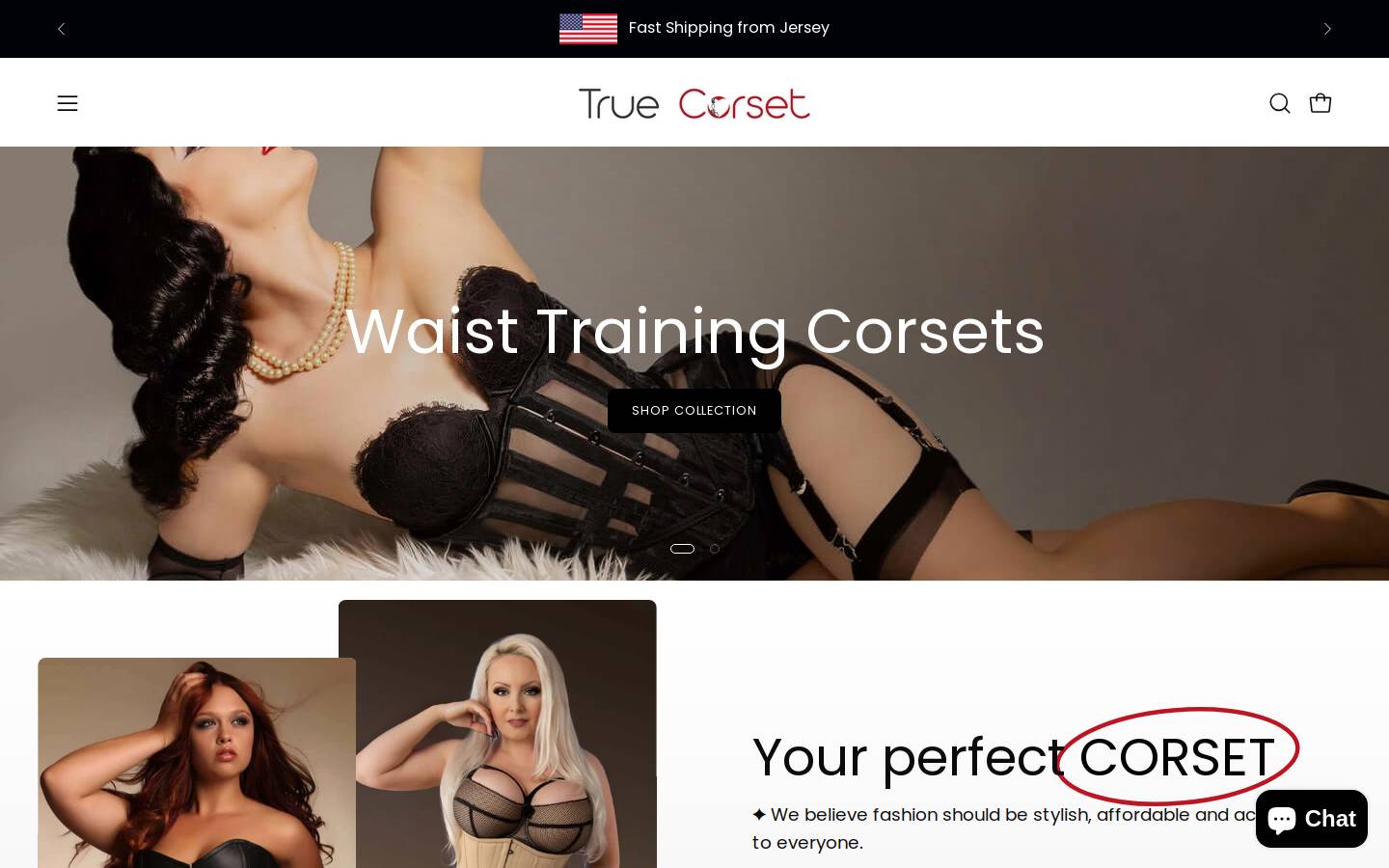 True Corset homepage screenshot