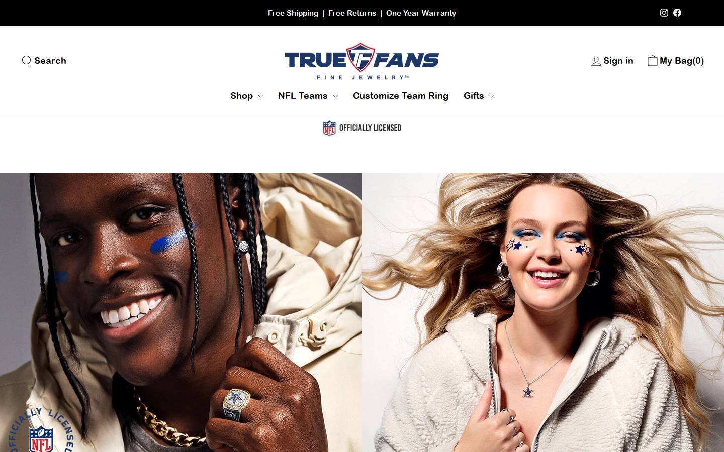 truefanjewelry.com homepage screenshot
