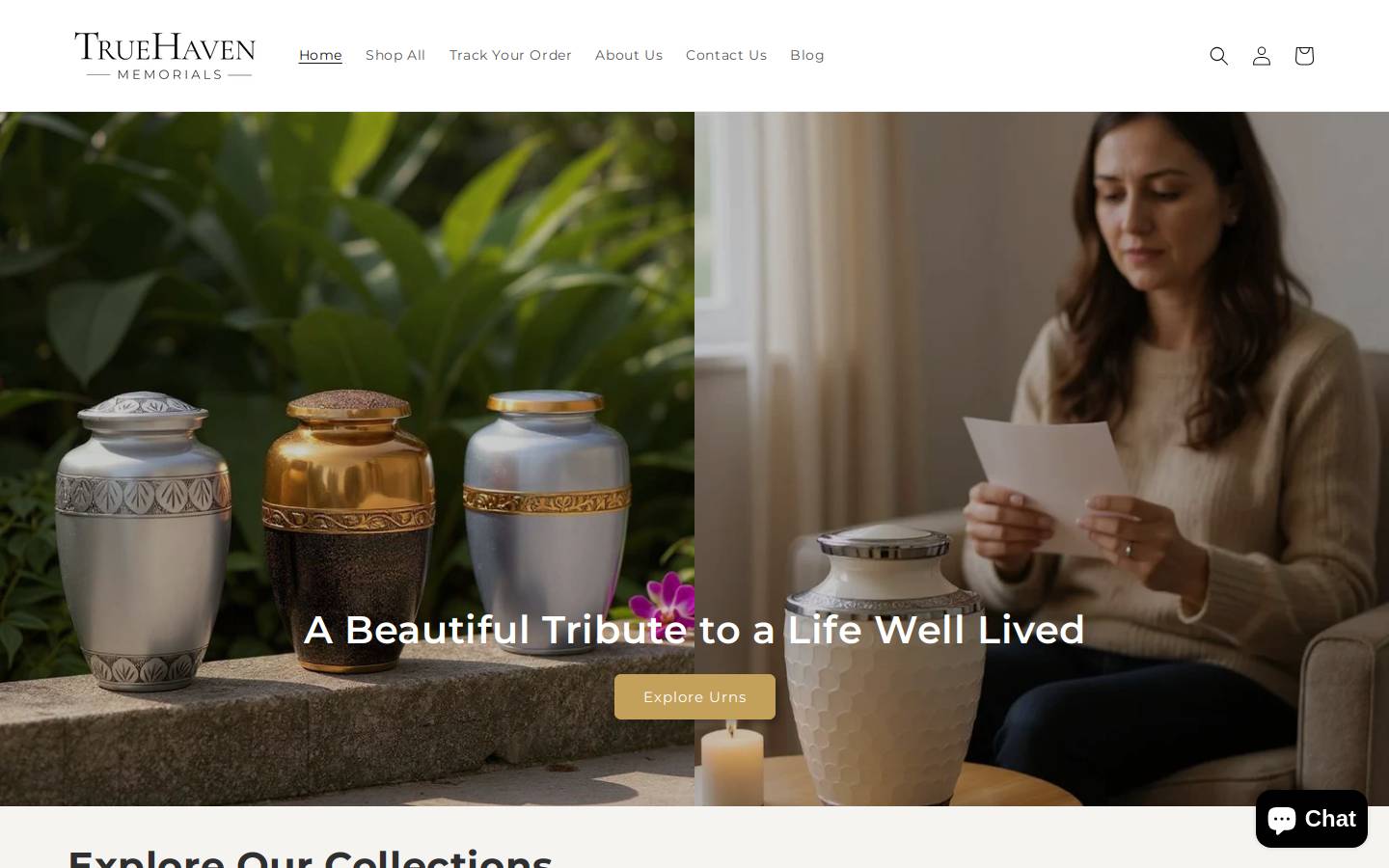 truehavenmemorials.com homepage screenshot