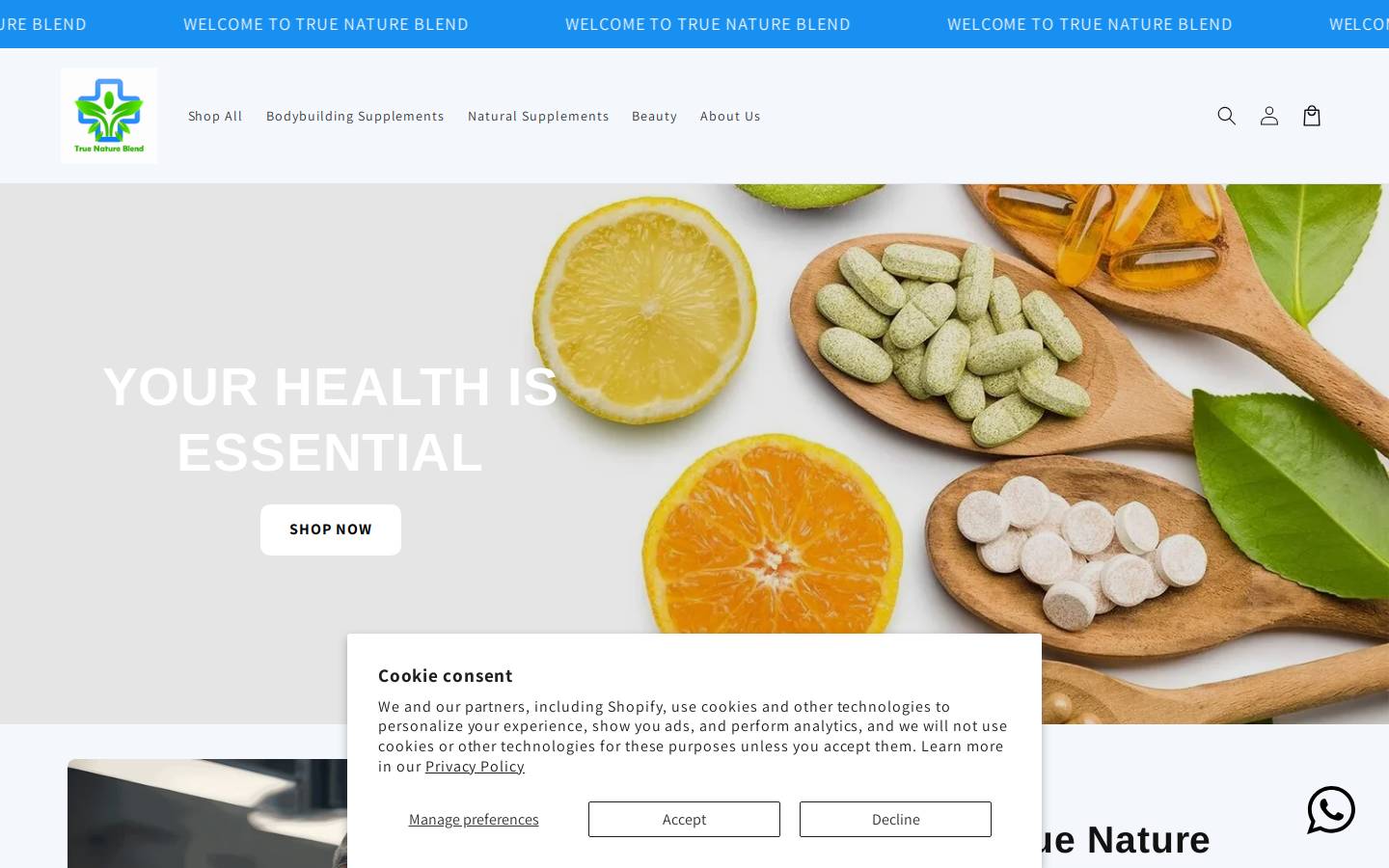 truenatureblend.com homepage screenshot