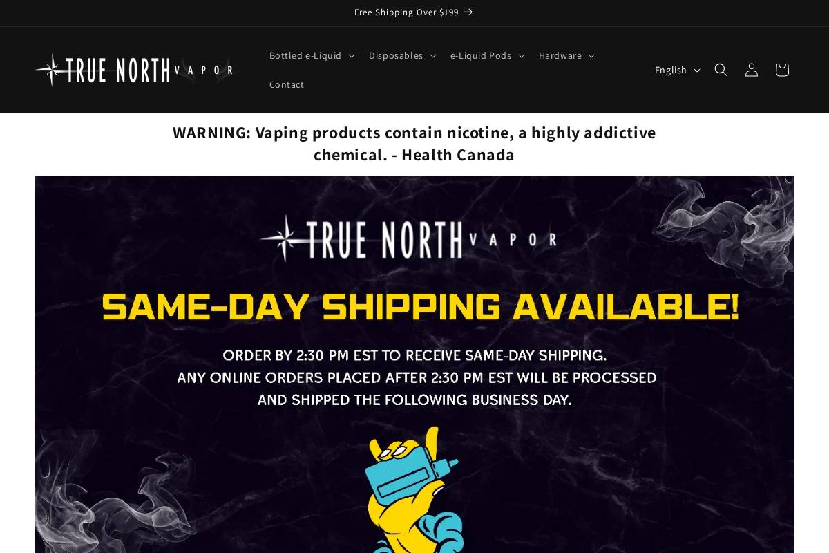 True North Vapor homepage screenshot