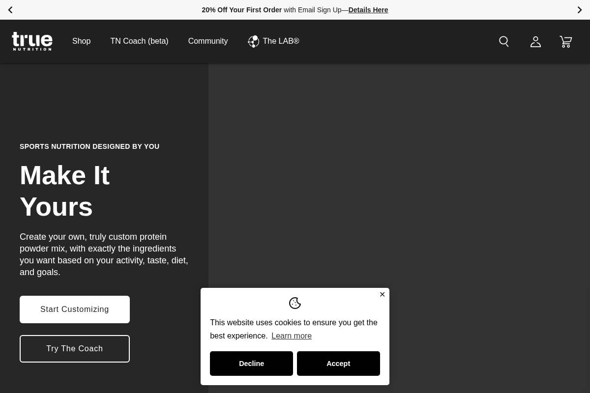 True Nutrition homepage screenshot