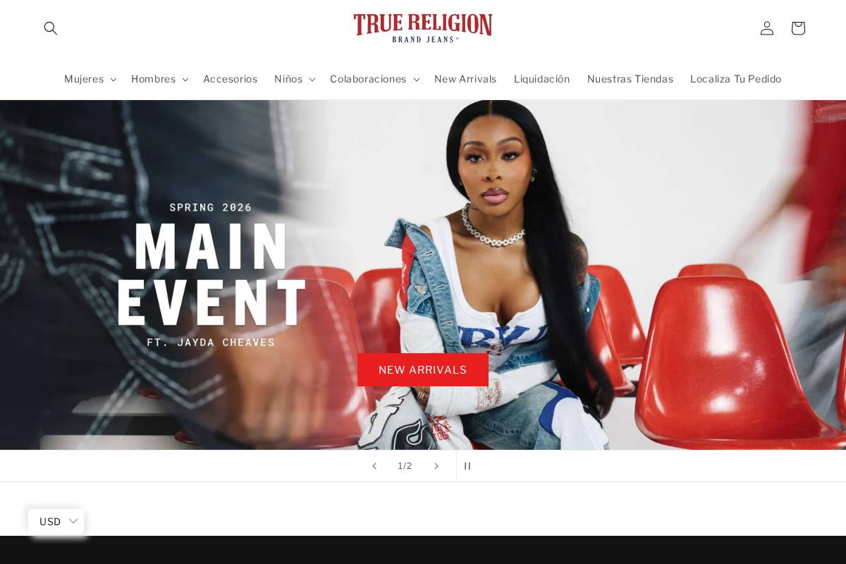 True Religion Brand Jeans homepage screenshot