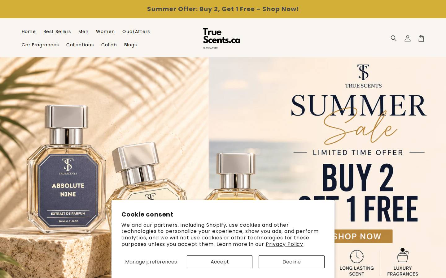 Truescents homepage screenshot