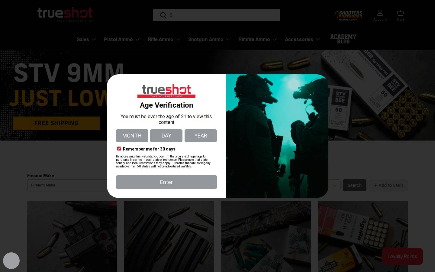 trueshotammo.com homepage screenshot
