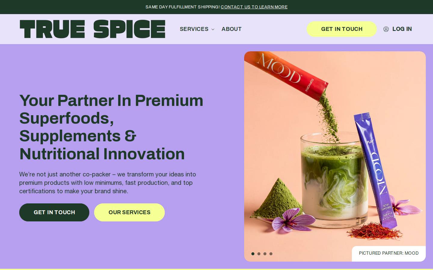 truespicefoods.com homepage screenshot