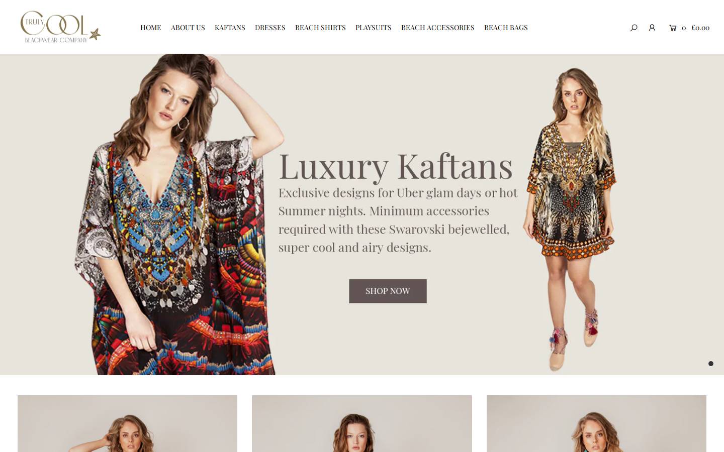 trulycoolbeachwear.co.uk homepage screenshot