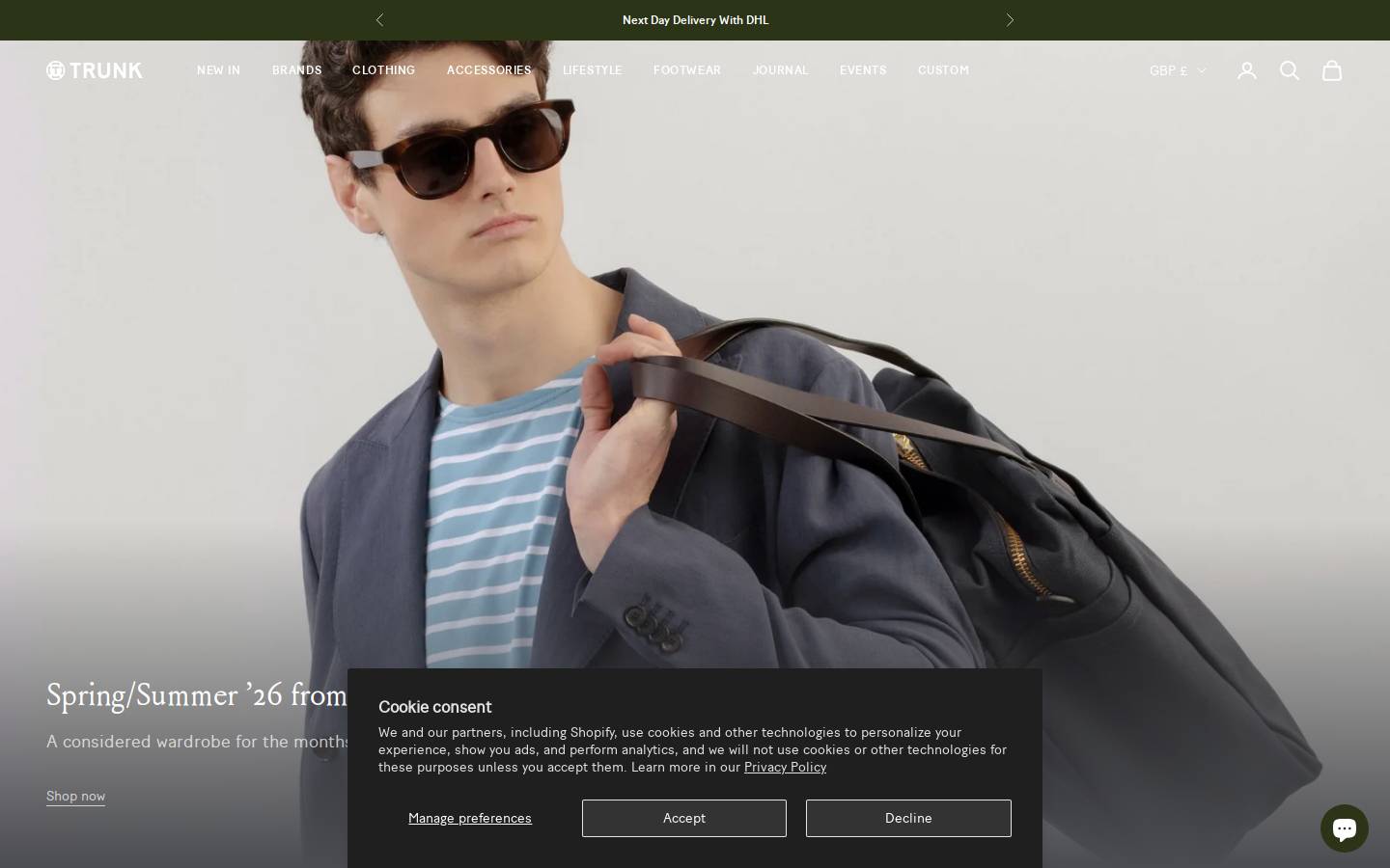 Trunk Clothiers homepage screenshot