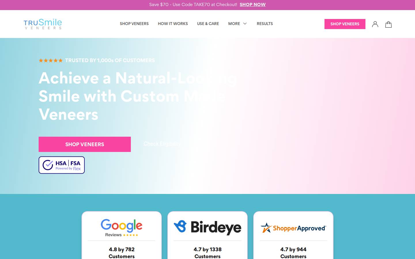 TruSmile Veneers homepage screenshot