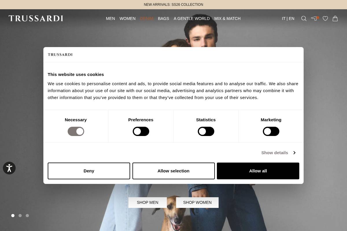 Trussardi homepage screenshot
