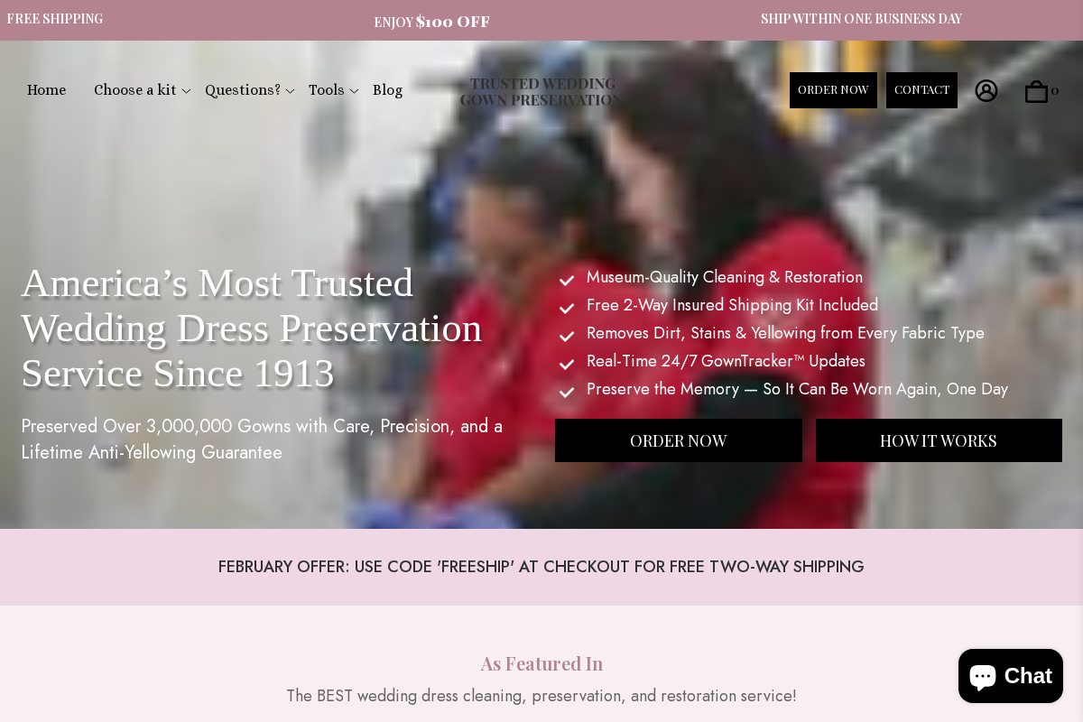Wedding Dress Cleaning, Restoration and Preservation Services homepage screenshot