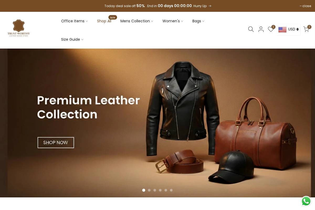trustworthyleather.com homepage screenshot