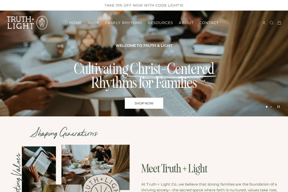 truthandlightco.com homepage screenshot