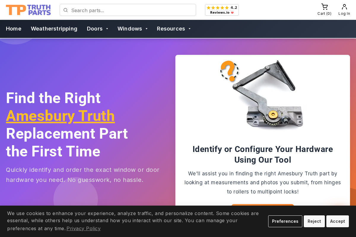 Amesbury Truth Hardware homepage screenshot