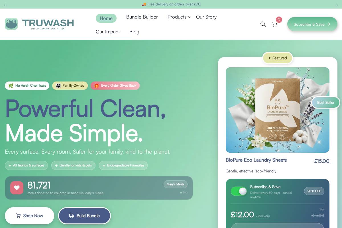 TruWASH homepage screenshot