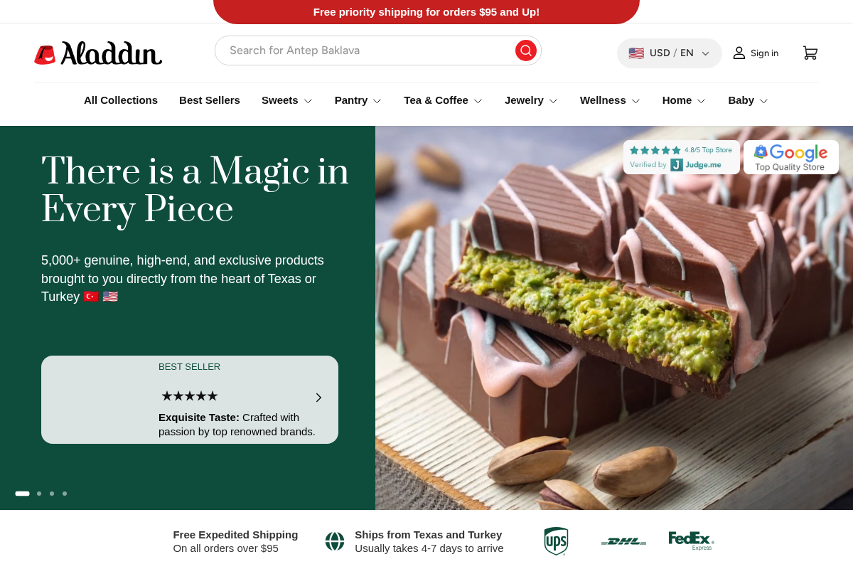 Aladdin homepage screenshot