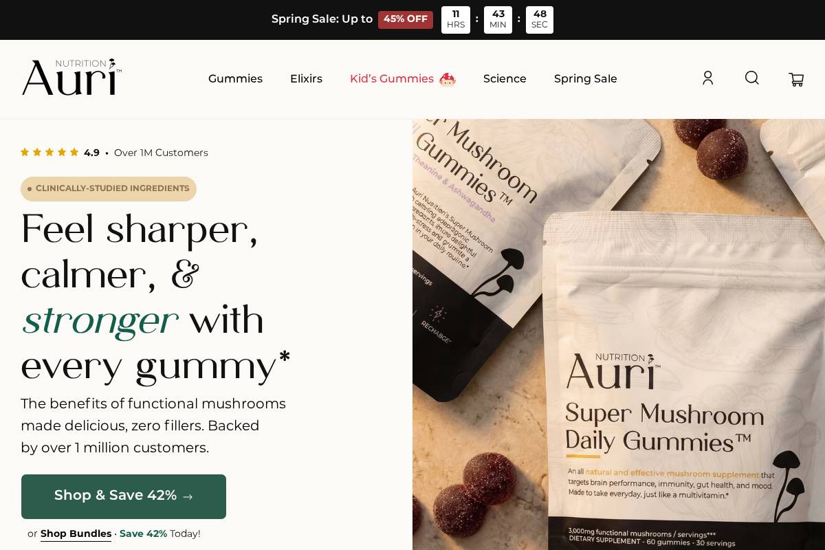 Auri Nutrition homepage screenshot