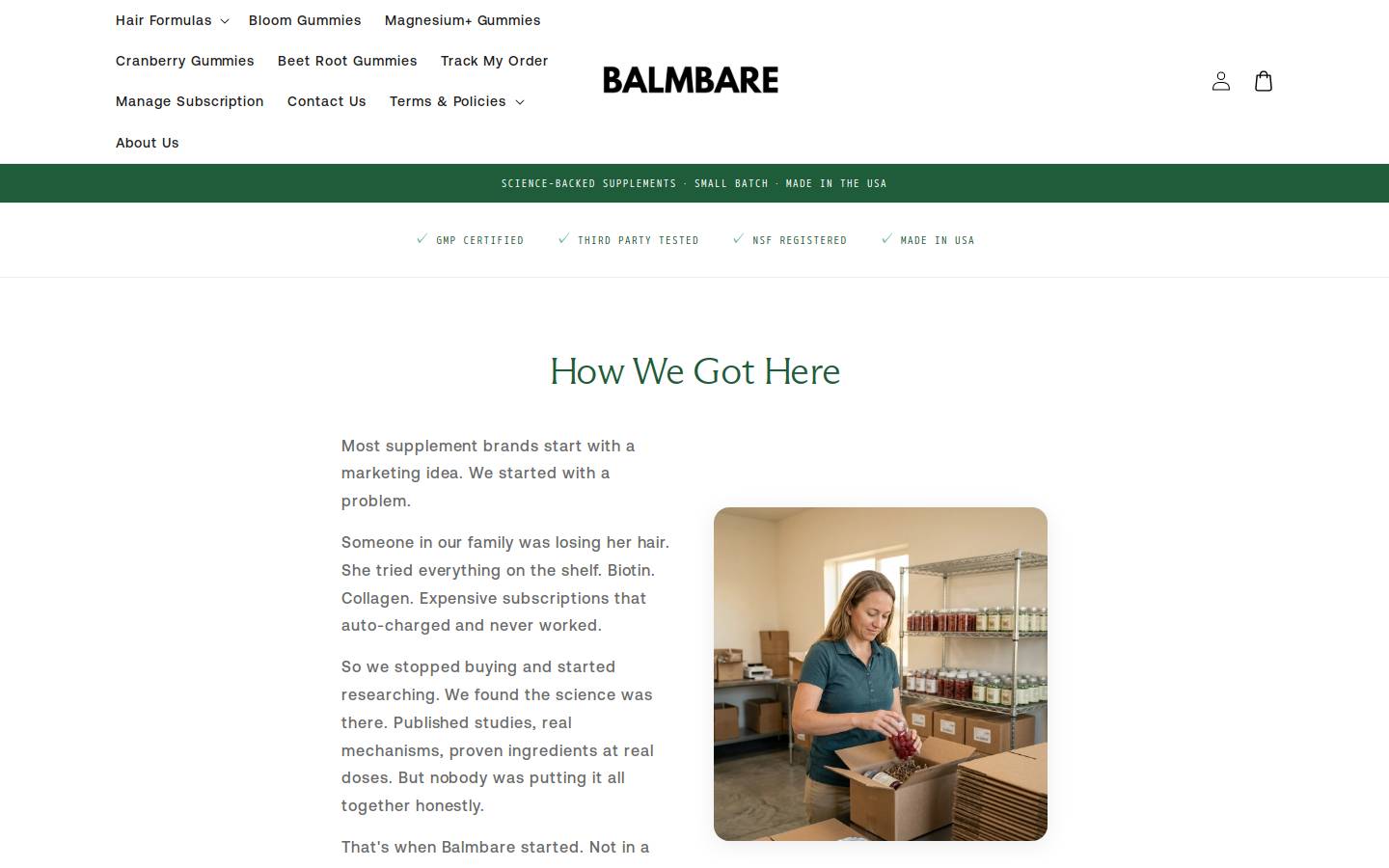 trybalmbare.com homepage screenshot