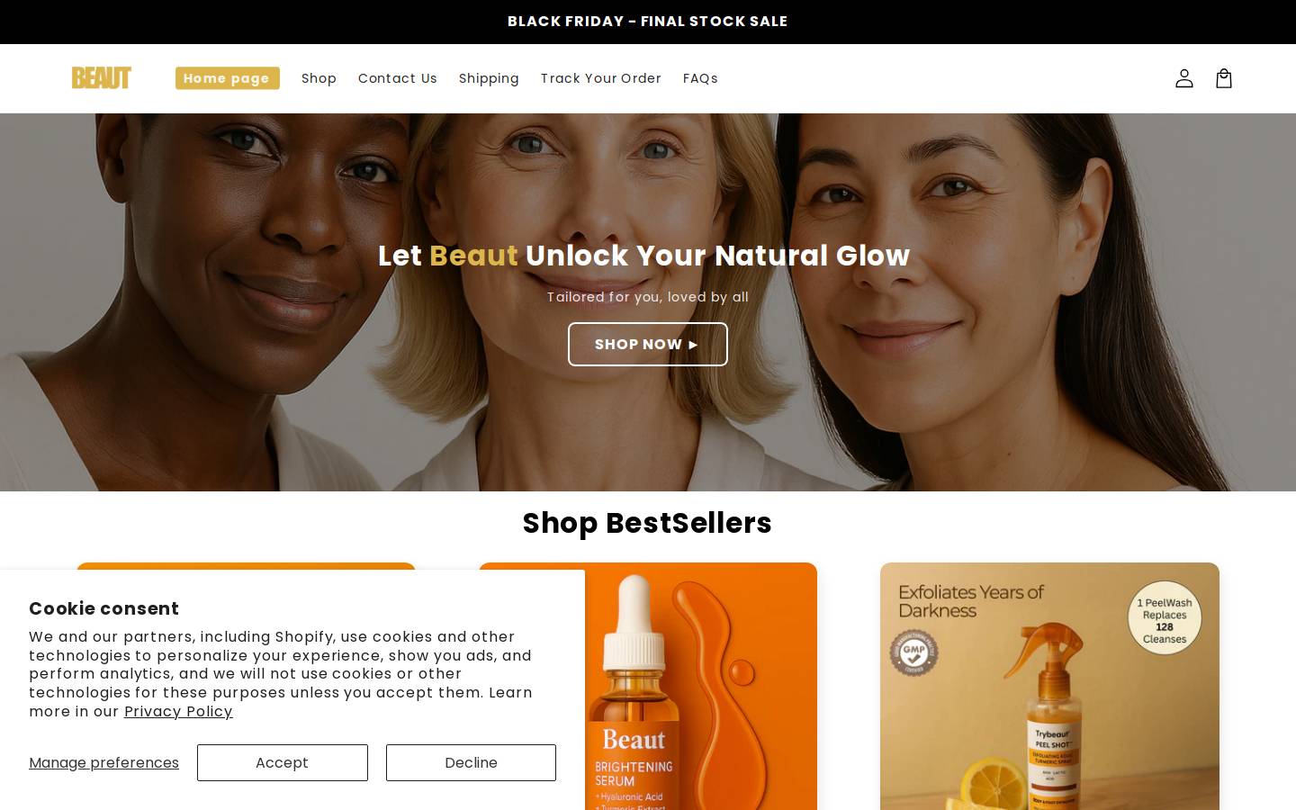 trybeaut.com homepage screenshot