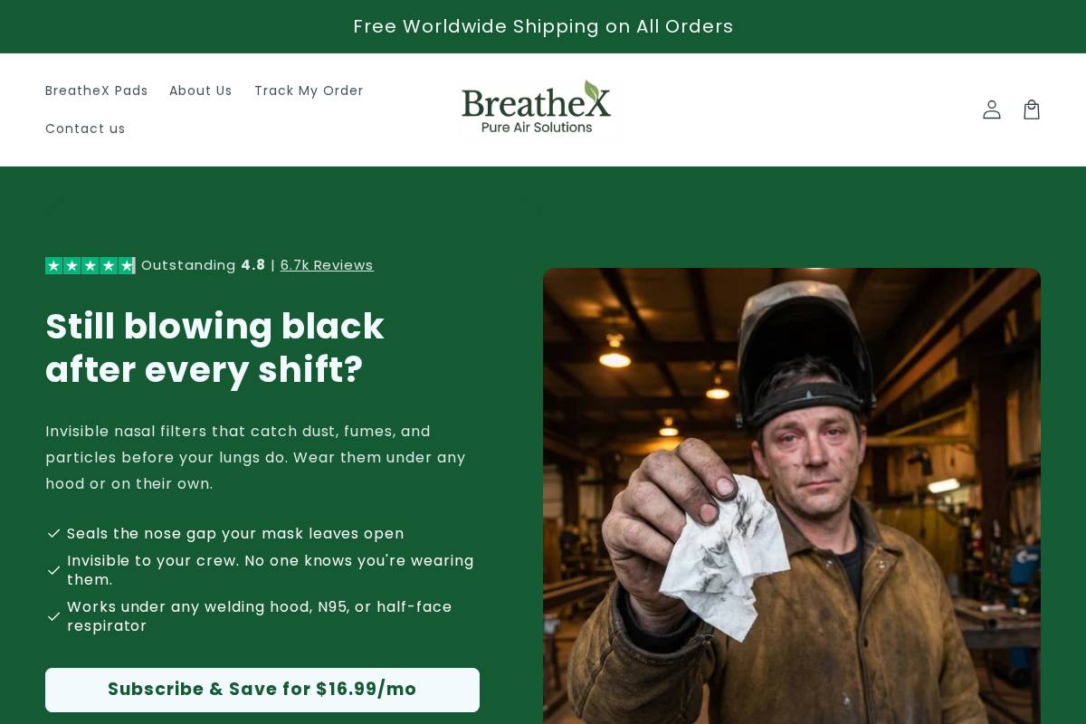 Trybreathex homepage screenshot