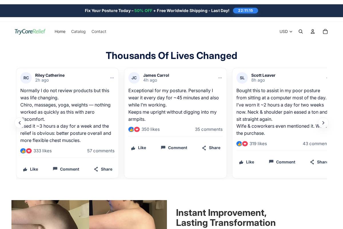 trycorerelief.com homepage screenshot