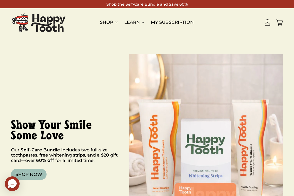 Happy Tooth Products homepage screenshot