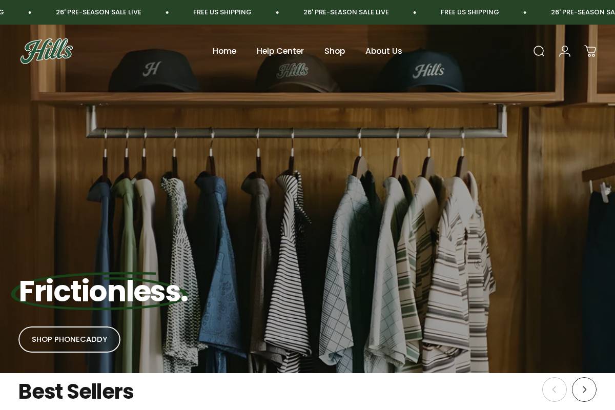 Hills Golf homepage screenshot