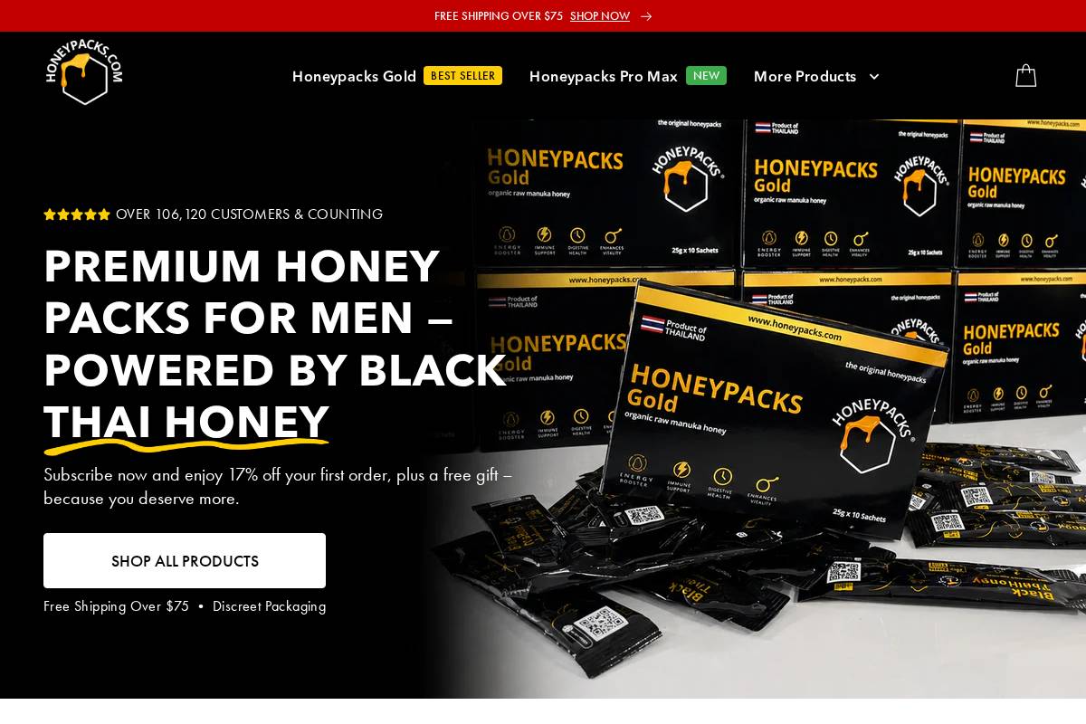 tryhoneypacksblack.com homepage screenshot