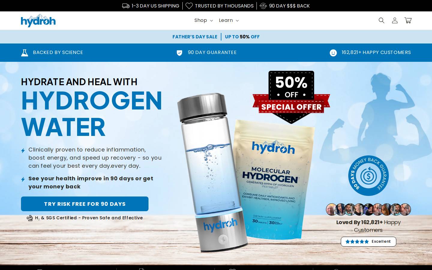 tryhydroh.com homepage screenshot