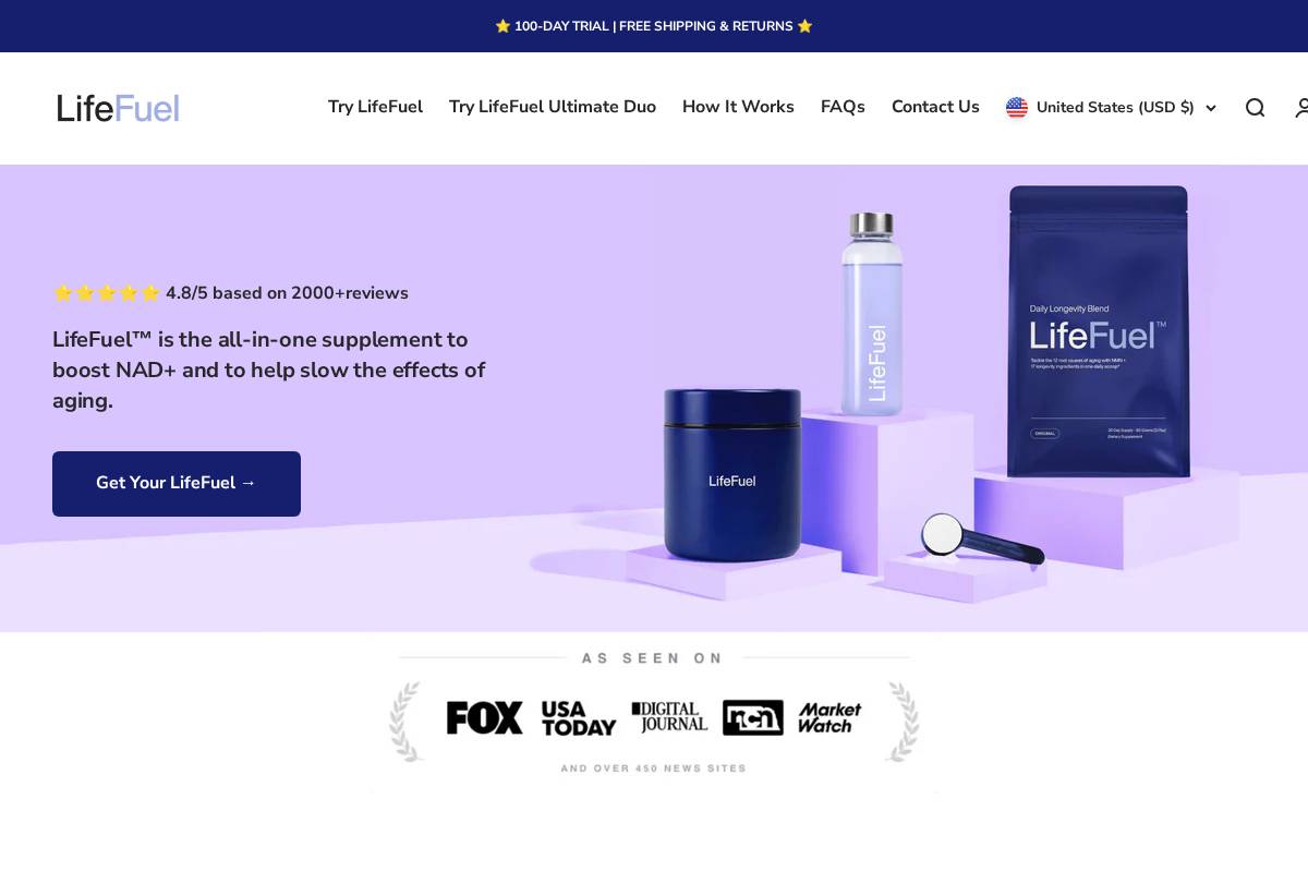 trylifefuel.com homepage screenshot