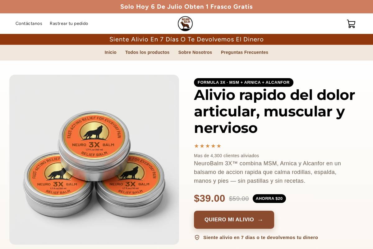 tryneurobalm.com homepage screenshot