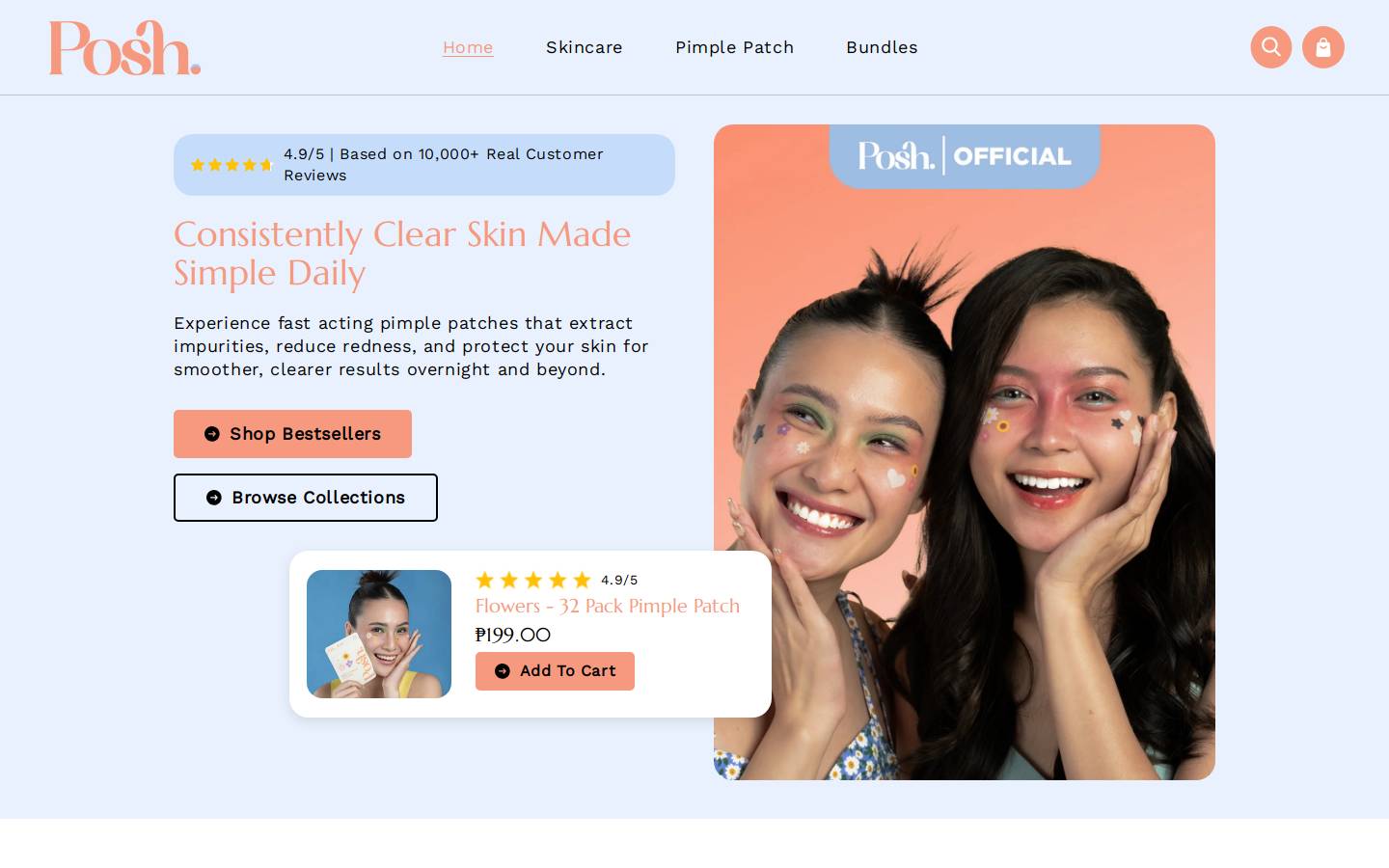 tryposhskin.com homepage screenshot