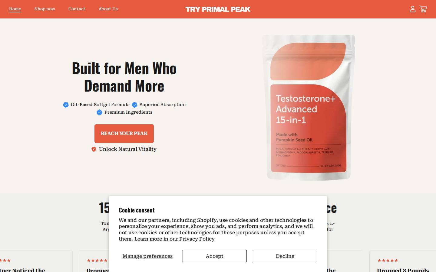 tryprimalpeak.com homepage screenshot