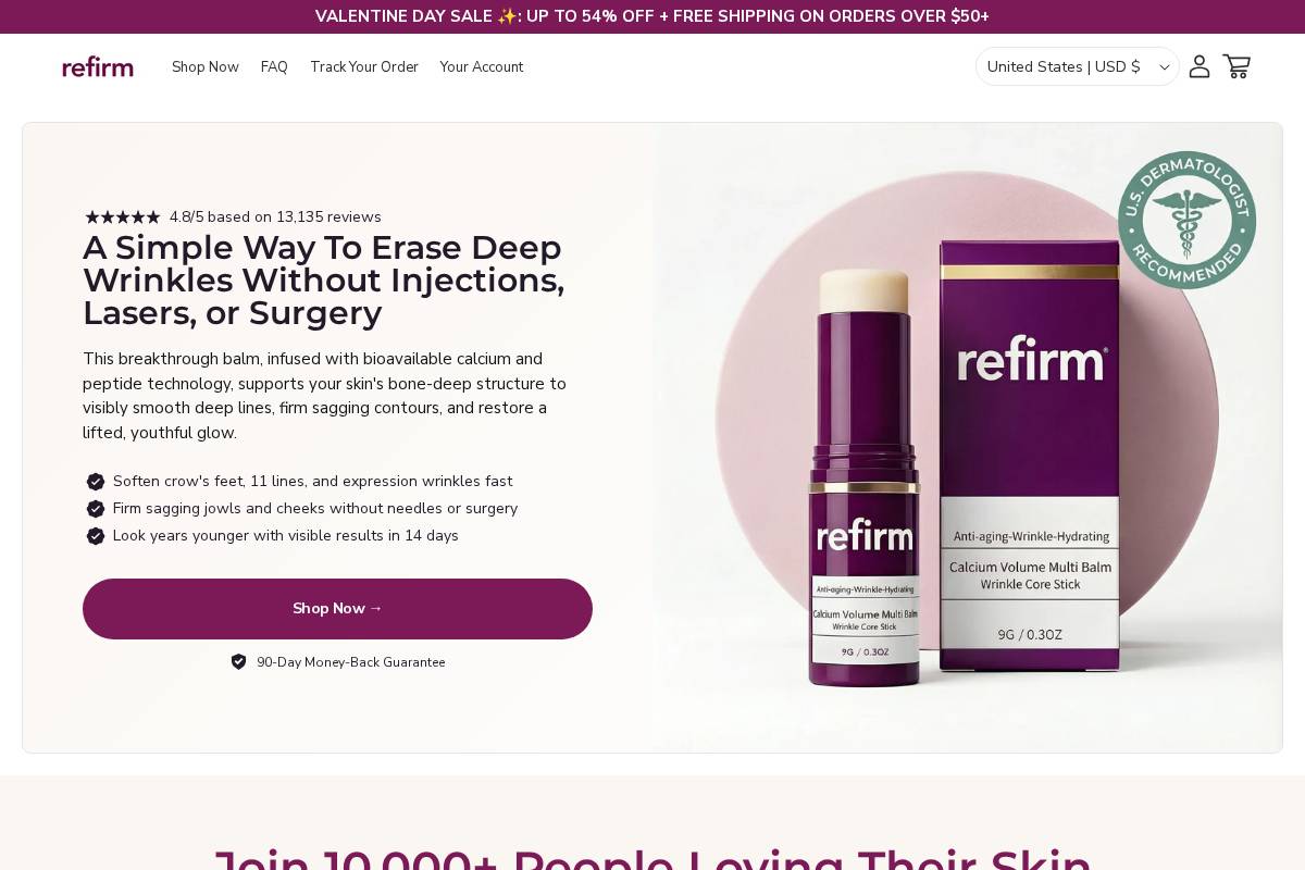 Tryrefirm homepage screenshot