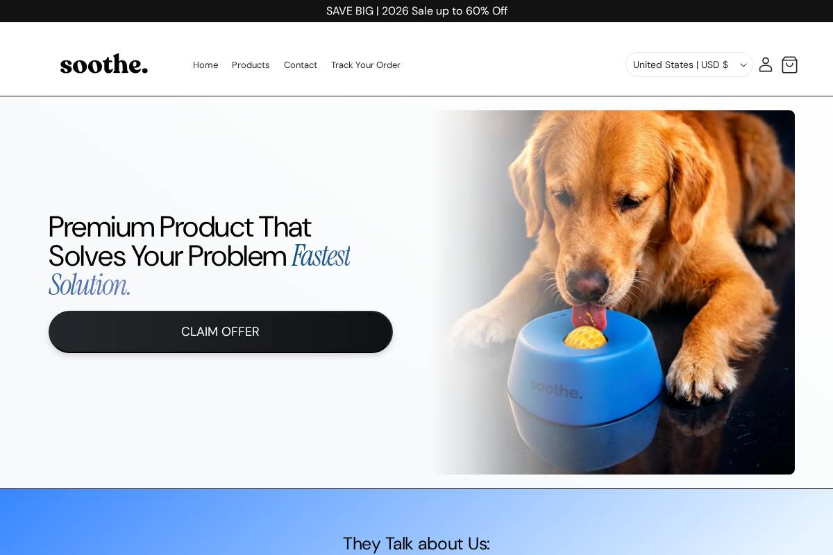 trysoothe.shop homepage screenshot