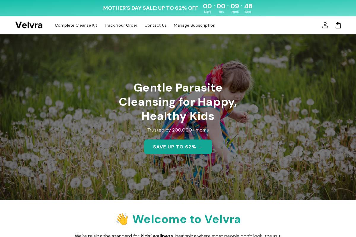 Velvra homepage screenshot