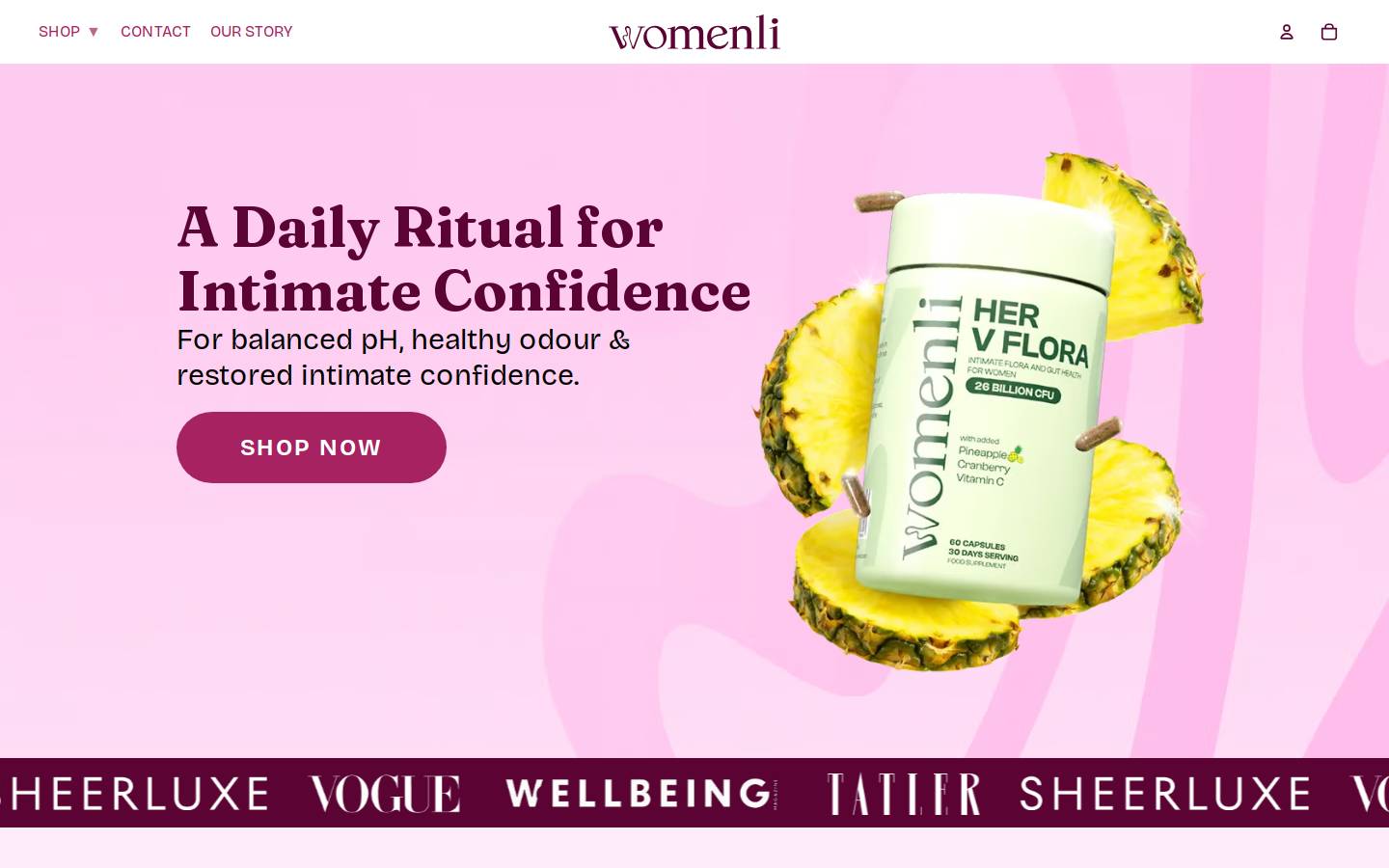 Womenli Supplements homepage screenshot