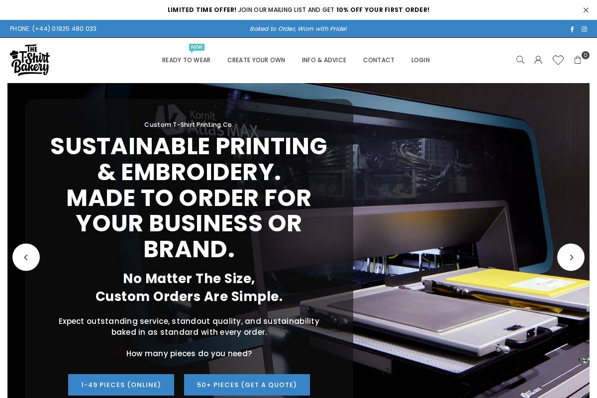 T-shirtbakery homepage screenshot