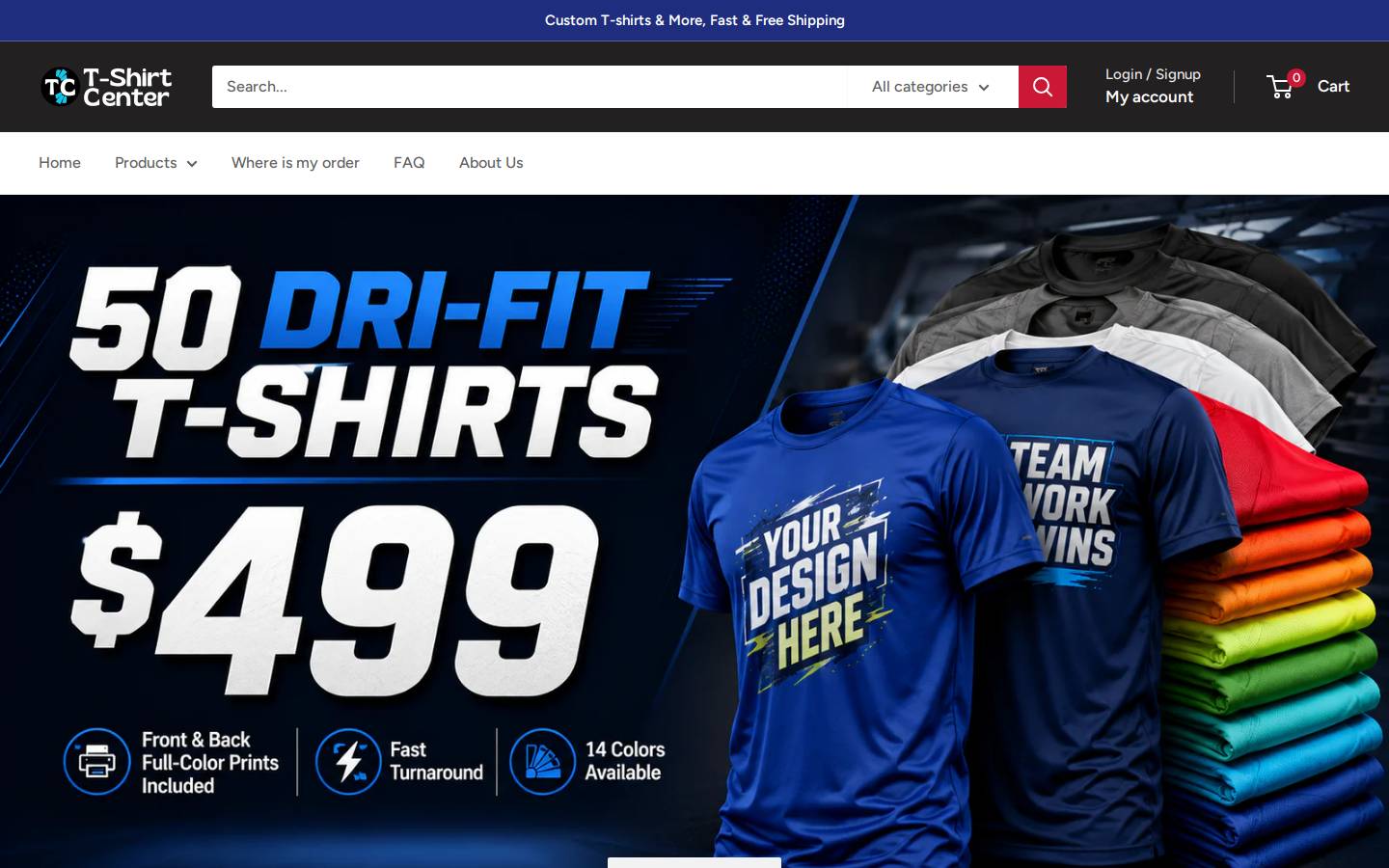 tshirtcenter.com homepage screenshot
