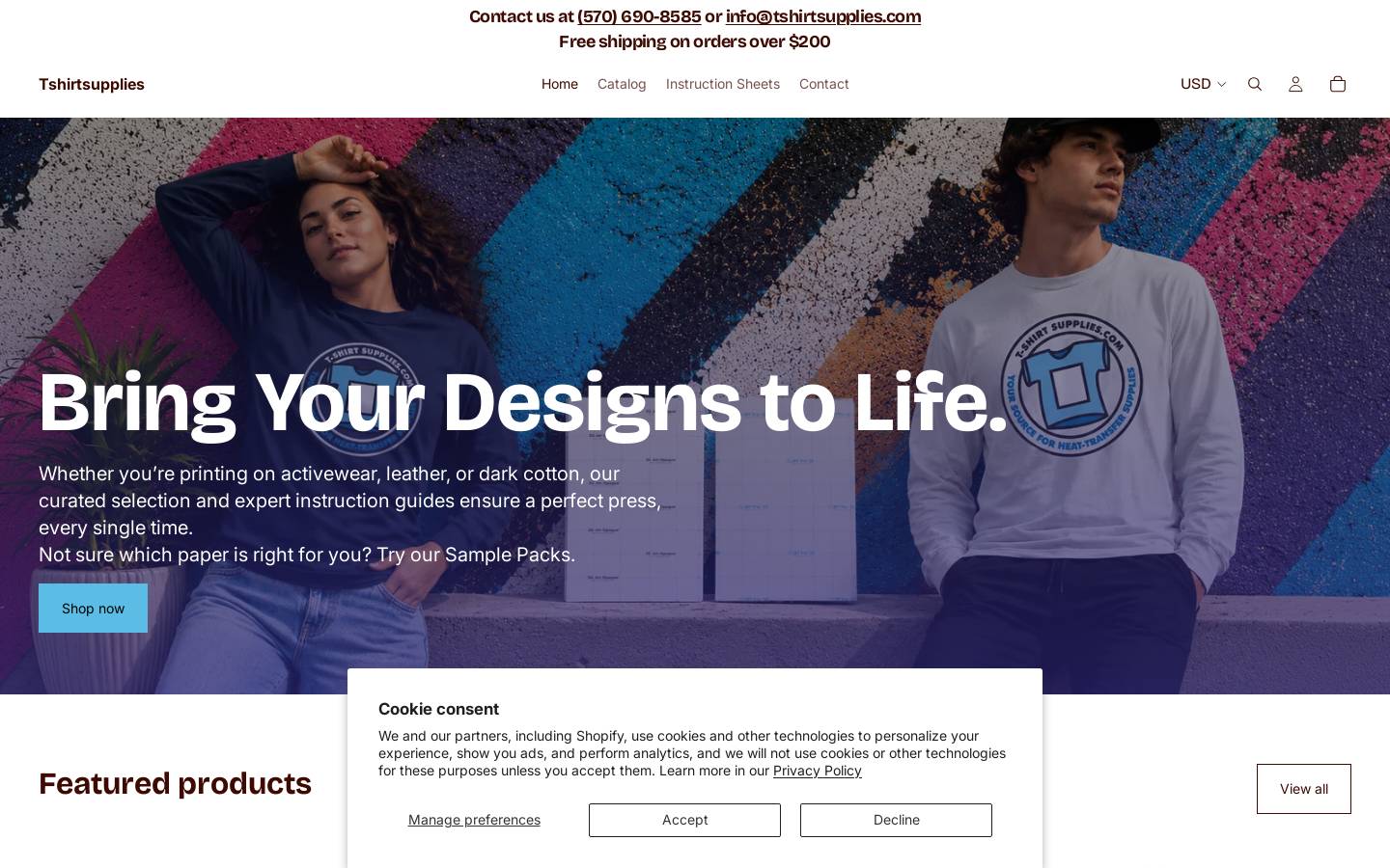tshirtsupplies.com homepage screenshot